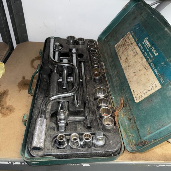 Vintage Kamasa 1/2” drive socket set in original case.