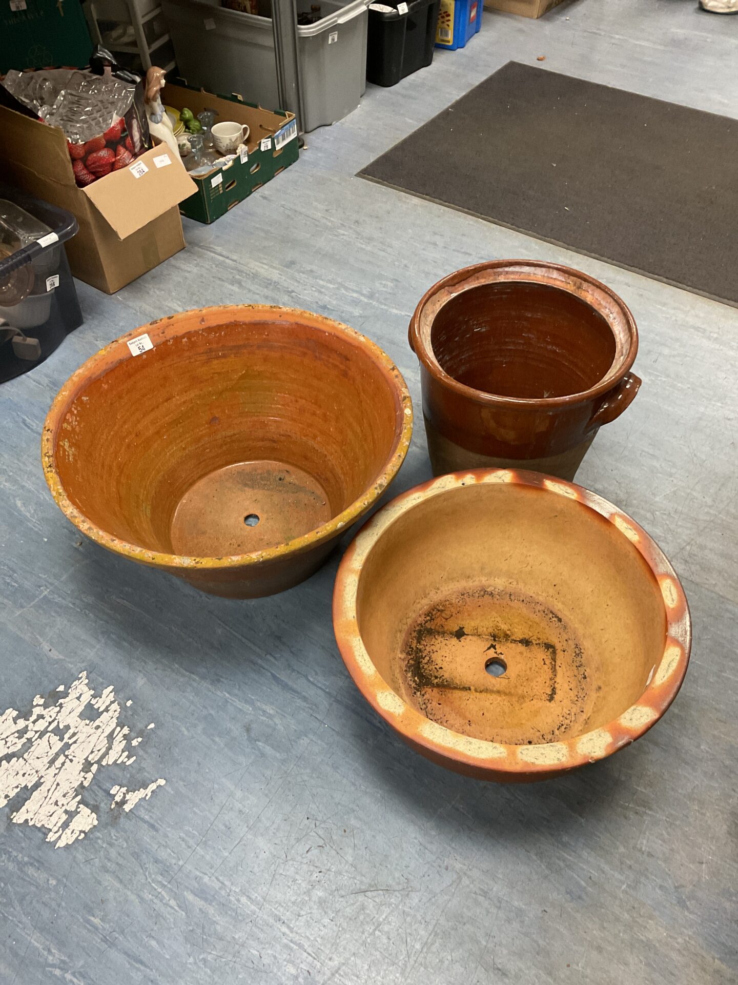 054 Three large terracotta & pottery planters