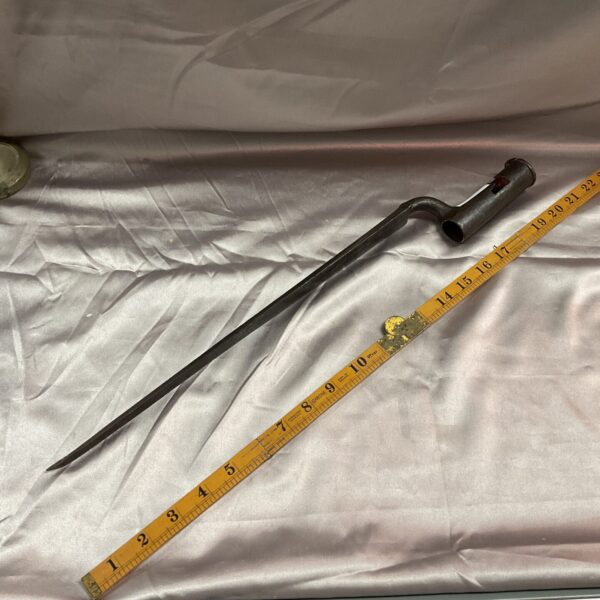 Antique Brown Bess bayonet with steel blade and socket attachment.