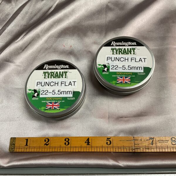 Remington Punch Flat .22 caliber airgun pellets in a tin.