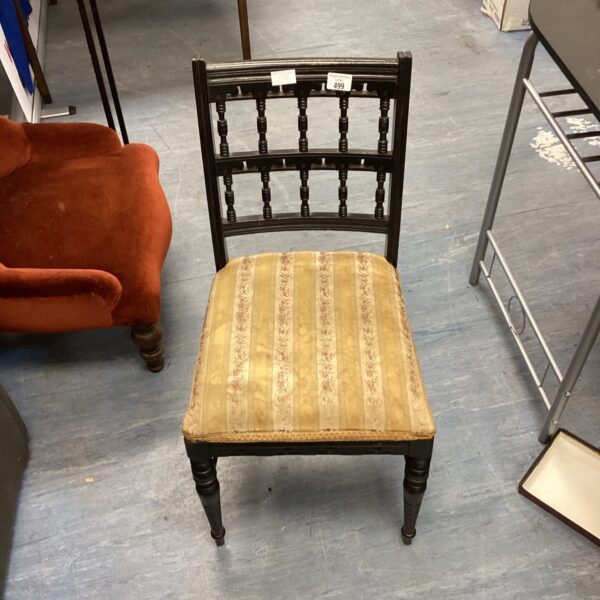 Dark ebonised Victorian chair with upholstered seat.