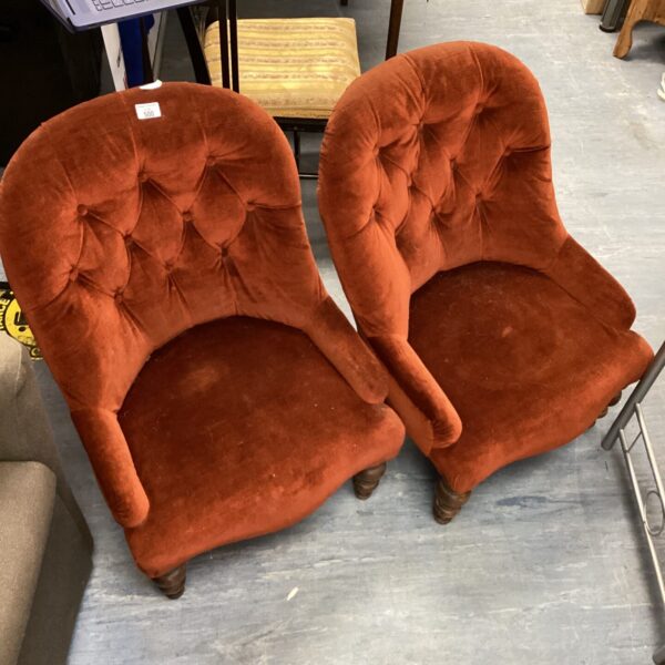 Pair of antique Queen Anne chairs with upholstered seats and backs.