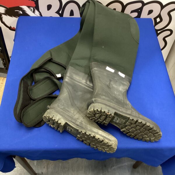 Size 10 chest high waders for fishing and outdoor use.