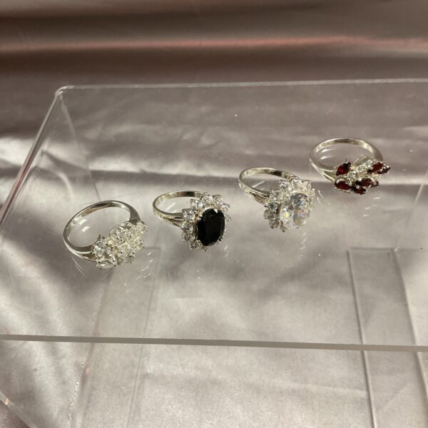 Silver stone set rings lot, sizes J to N.