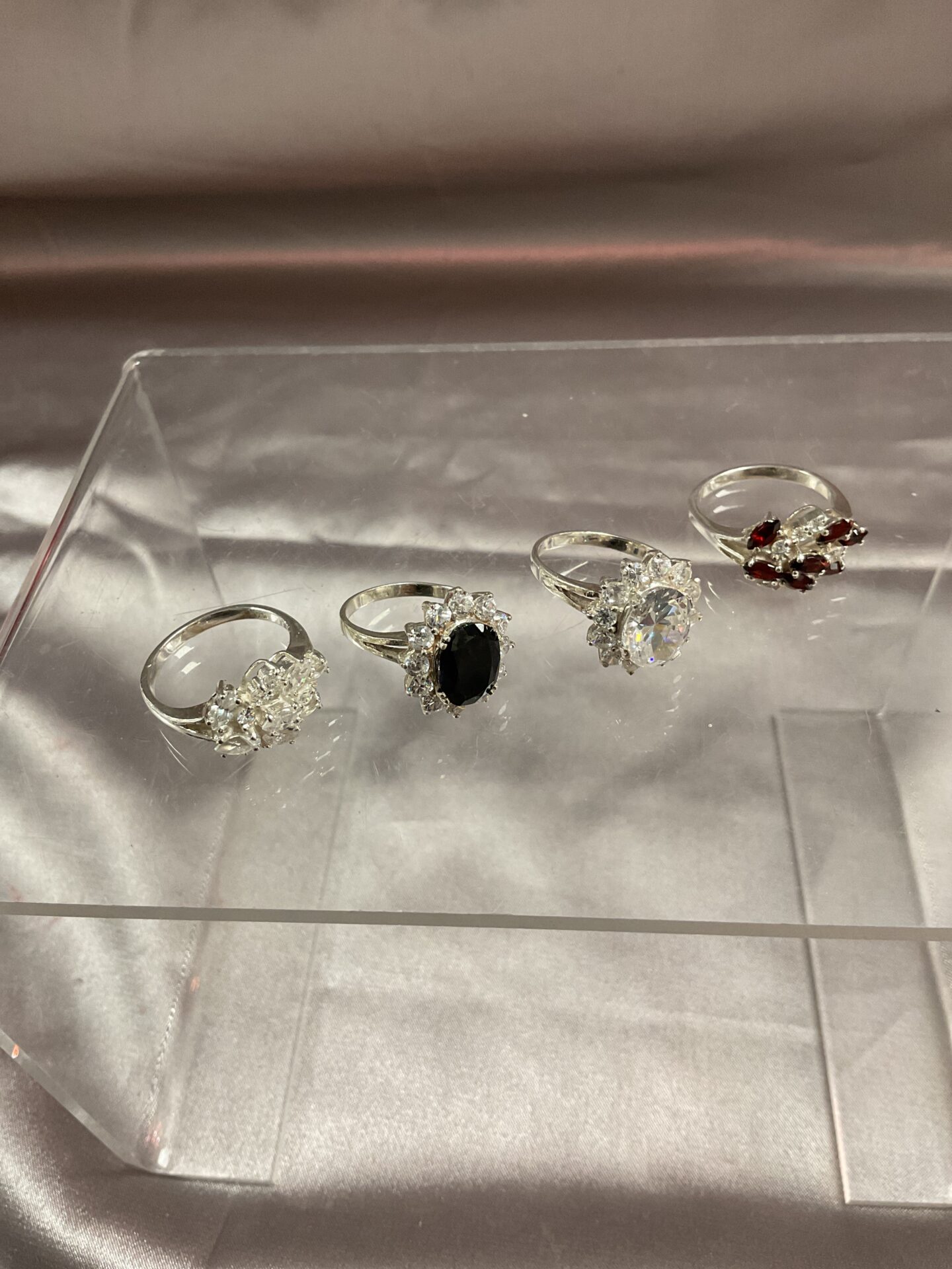 723 Four 925 Silver Stone set rings Sizes J to N