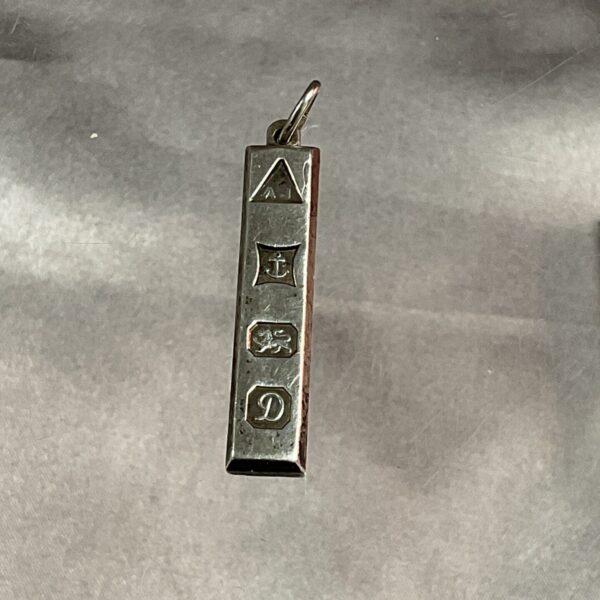 Hallmarked silver ingot pendant, vintage silver jewellery.