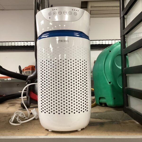 White Homedics air purifier for improving indoor air quality.