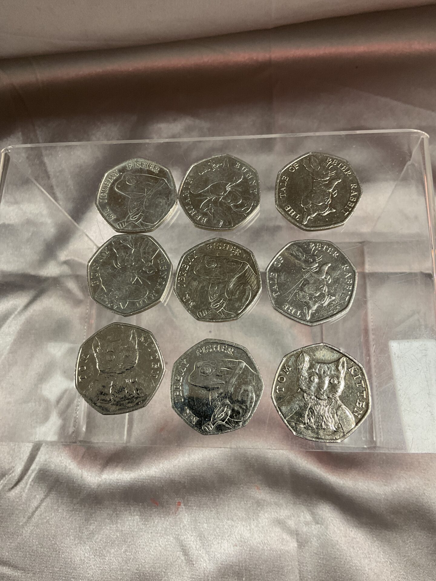 677 Nine Beatrix potter 50p coins Inc Jeremy fisher and Tom kitten