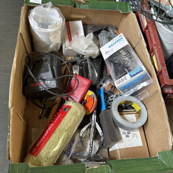Assorted garden tools and hardware in a shed clearance lot.