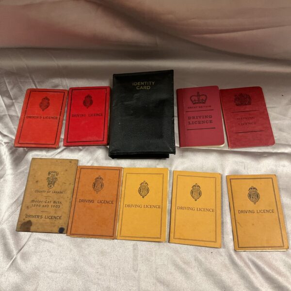 Collection of vintage British driving licences from the 1930s.