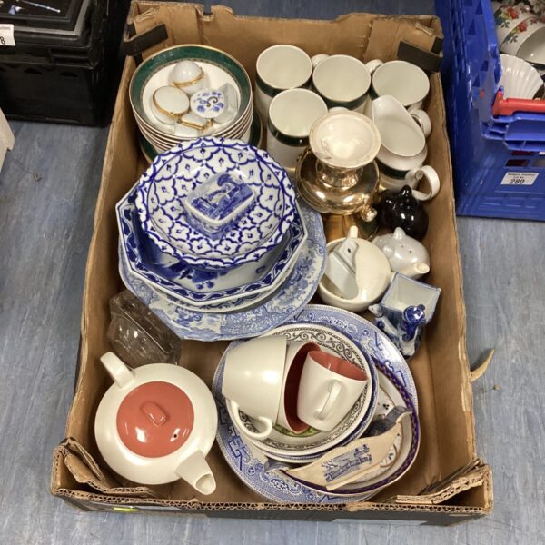 Vintage mixed china tea set including Poole Pottery pieces.