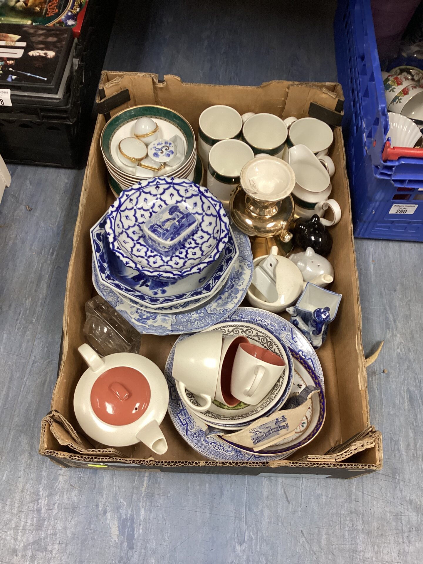 279 Box of mixed china inc Poole Pottery Tea set