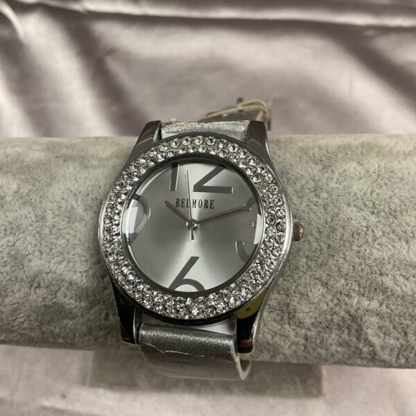 Silver-tone Belmore ladies quartz wristwatch with a light face.