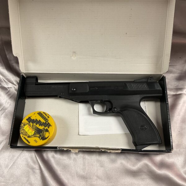 Vintage Gamo P-800 .177 air pistol with black grip.