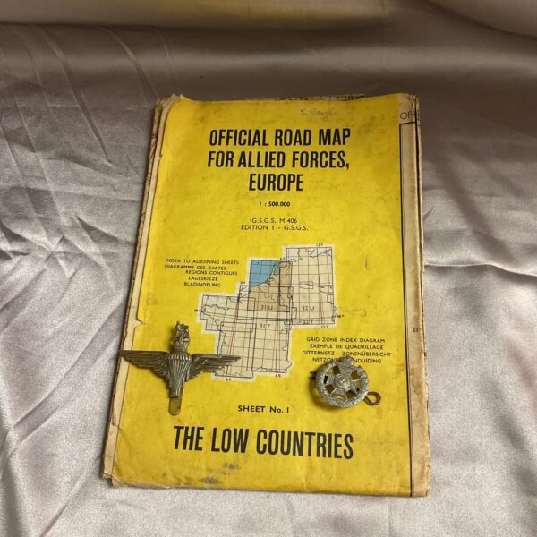 Vintage Allied Forces road map of the Low Countries, detailed topographical map.