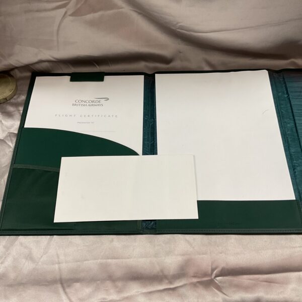 Vintage Concorde stationery folder with unused flight certificate.