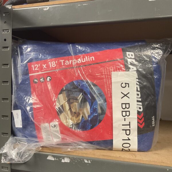 Blackspur 12x8 tarpaulin in original packaging.