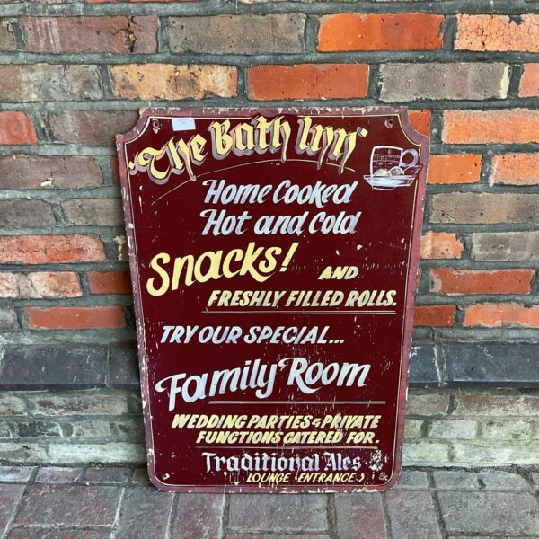 Vintage wooden pub sign for The Bath Inn, retro pub decor.