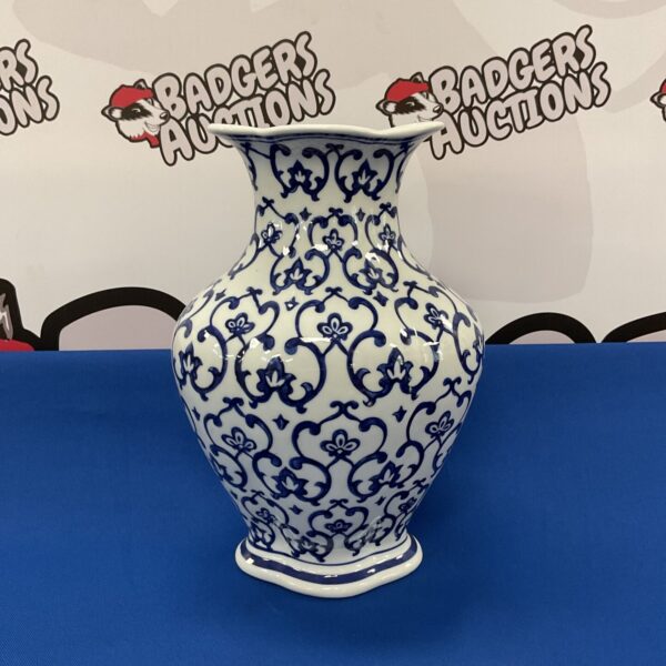 Elegant blue and white porcelain vase by India Jane.