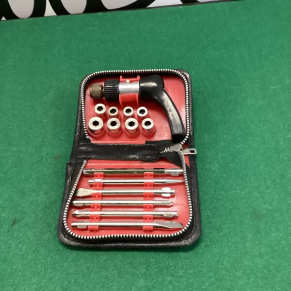 Vintage socket and screwdriver set in zippered case.