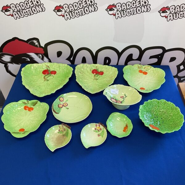 Vintage Carltonware leaf bowls and plates collection on display.