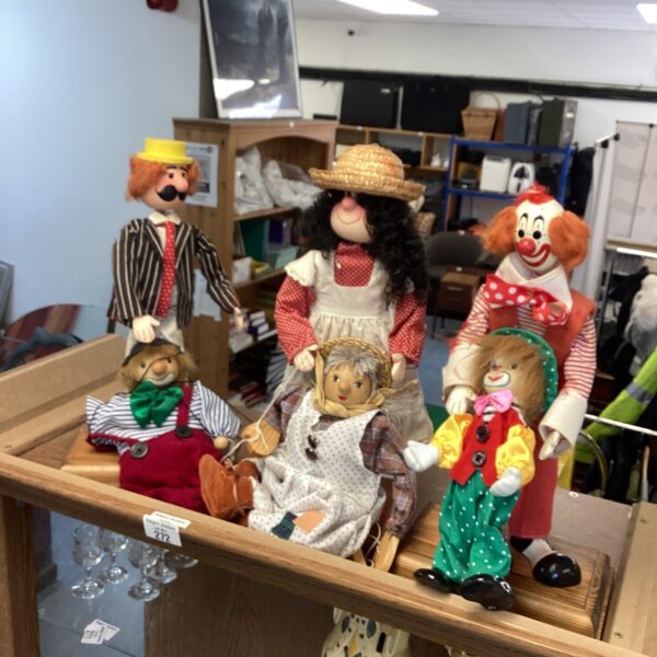Vintage wooden dolls and puppets, folk art collection.