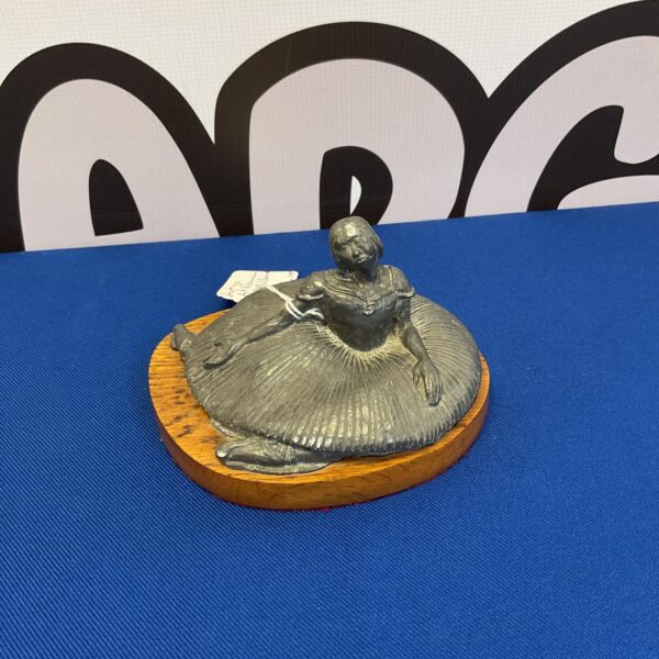 Antique Art Nouveau lead ballerina figurine circa 1900, detailed sculpture.
