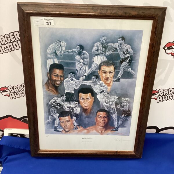 Framed Peter Deighan boxing print depicting a powerful boxing scene.