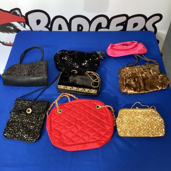 Mixed lot of vintage handbags and beaded clutches.