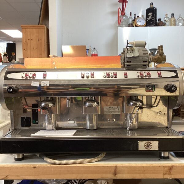 Front view of a stainless steel Costa Marisa coffee machine.