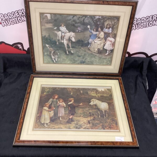 Vintage Arthur Elsley print of children with ponies in a pastoral scene.