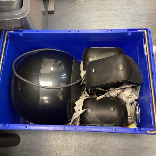Bowers & Wilkins speaker system with subwoofer and satellite speakers.