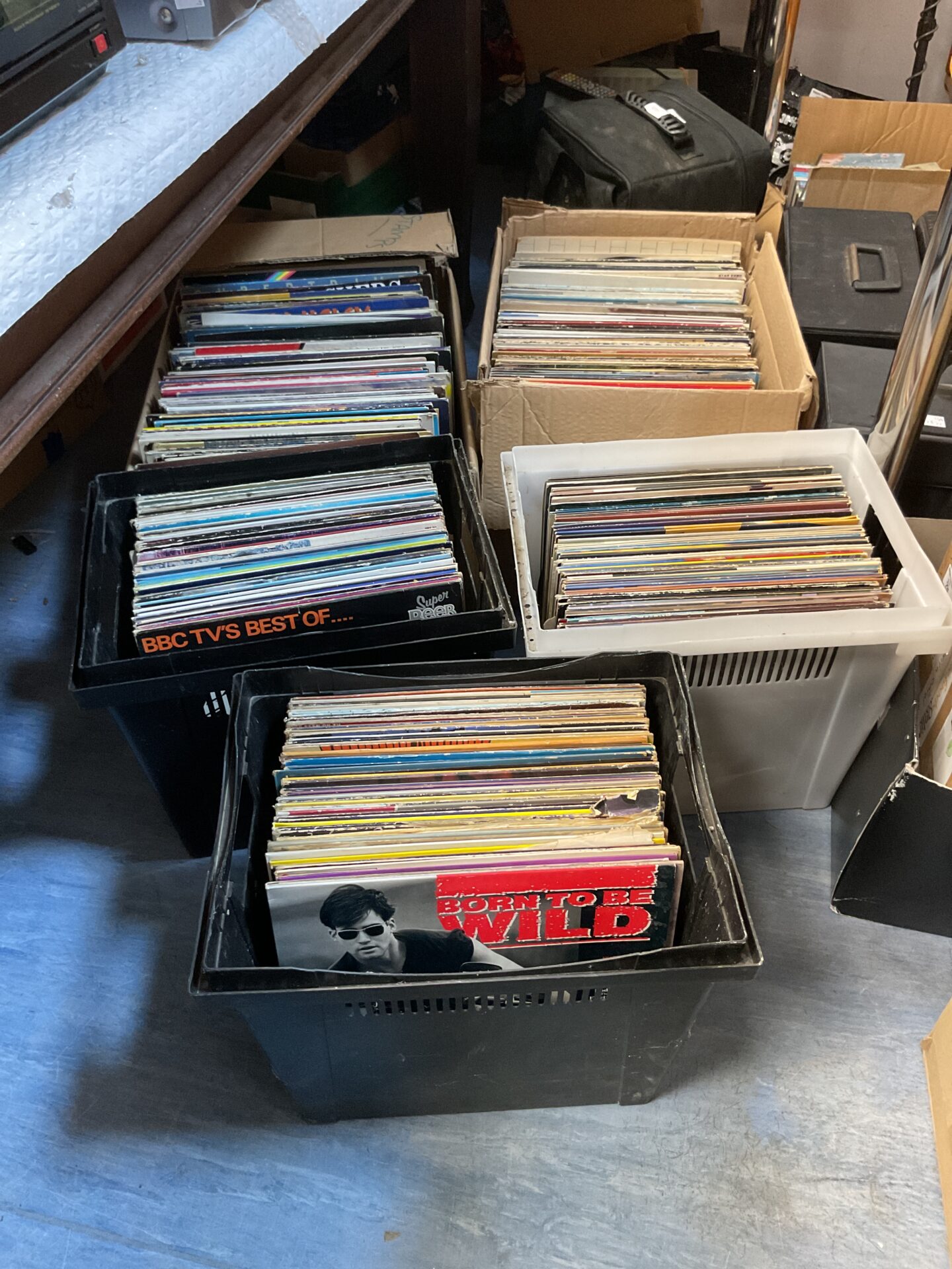 179 Large collection of 5 boxes of 12” vinyl records including David Bowie and the beatles