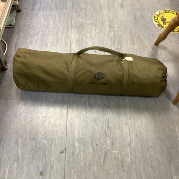 Rolled JRC one-man bivvy, fishing shelter for angling sessions.