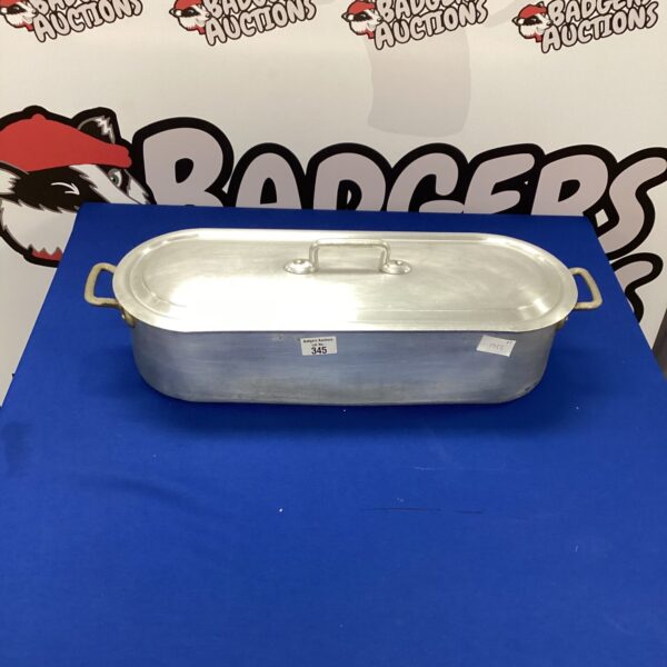 Vintage aluminium fish kettle with handles, ideal for cooking fish.