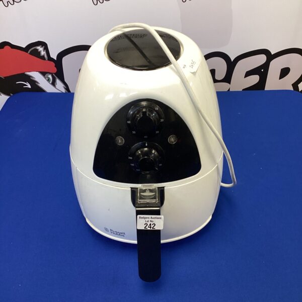 Front view of a Russell Hobbs air fryer appliance.