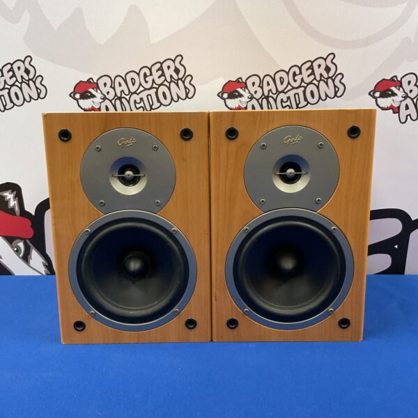 Vintage Gale Gold Monitor speakers in wooden cabinets.