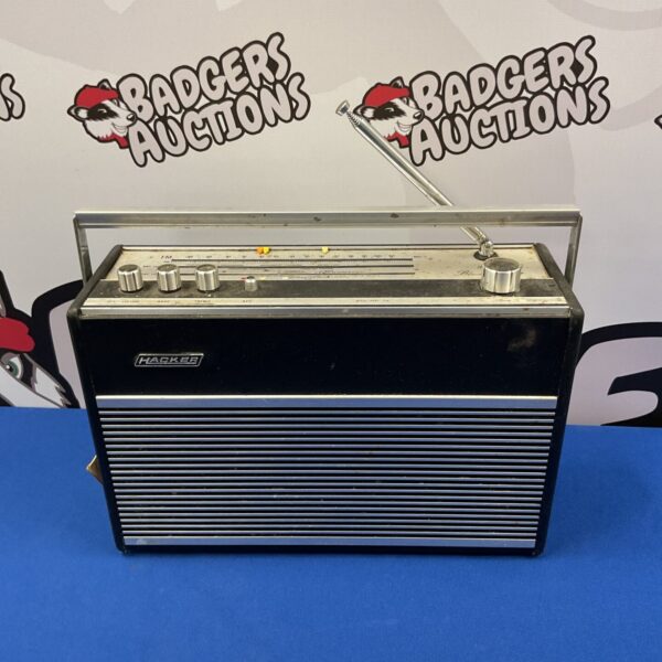 Vintage Hacker Black Knight transistor radio in black.