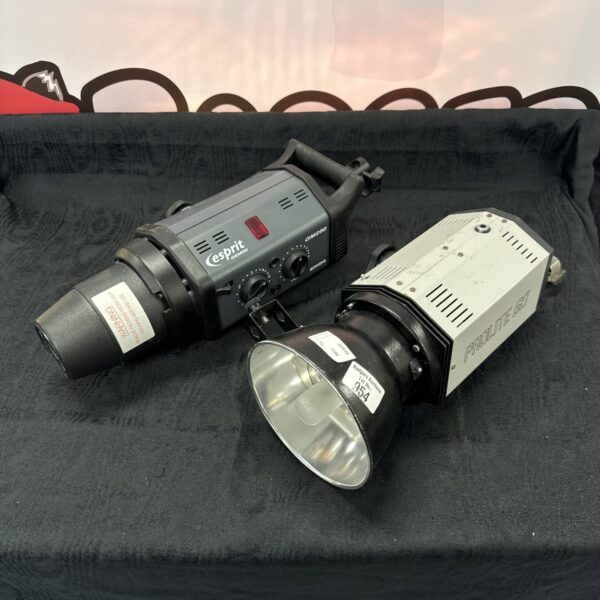 Photography studio lights including Prolite 60 and Esprit Gemini GM250 units.