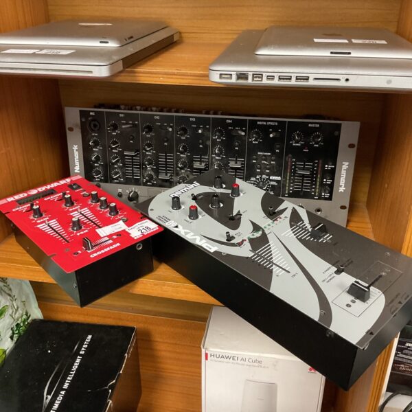 Vintage DJ mixers lot including Numark and Gemini models.