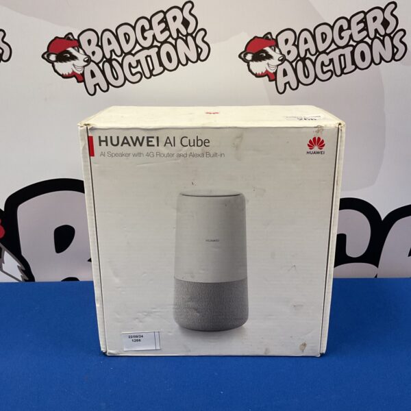 Huawei AI Cube smart speaker and 4G router on a white background.