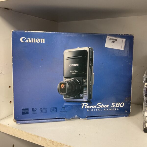 Vintage Canon Powershot S80 digital camera, compact point and shoot.