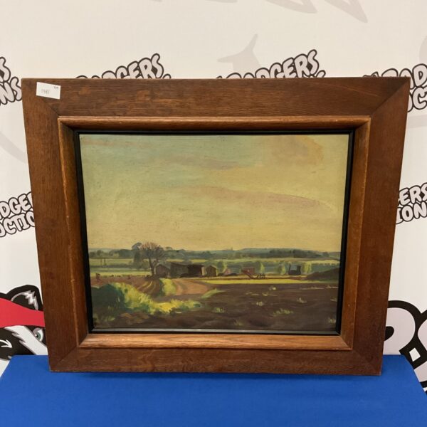 Vintage rustic farm landscape oil painting by g h b holland.