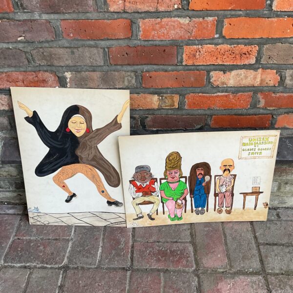 Vintage cartoon print of a dancing nun, humorous pop art.