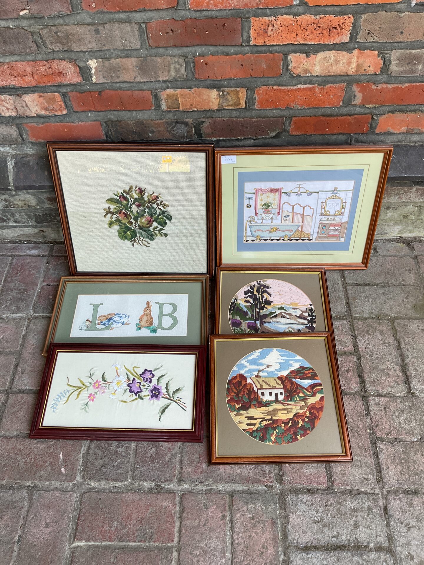 633 Set of six framed embroideries