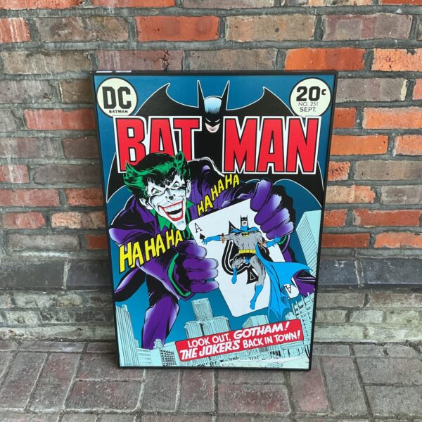 Vintage DC Comics Batman print on board, vibrant superhero wall art.