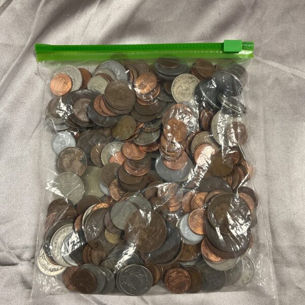 Bag of assorted US coins for collectors and currency enthusiasts.