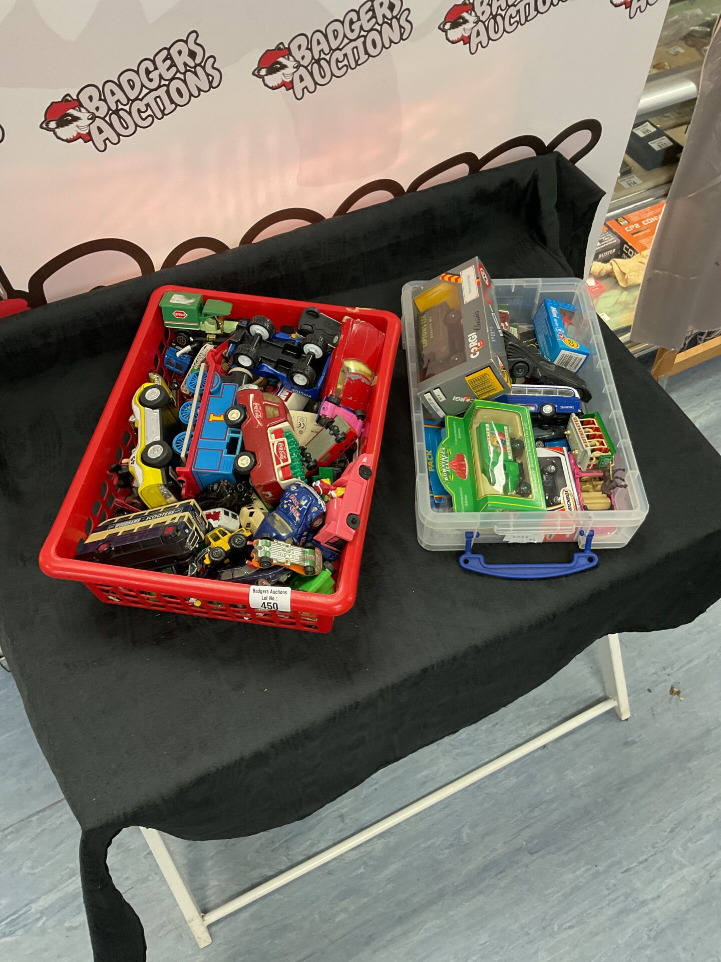 450 Two boxes of diecast cars including corgi