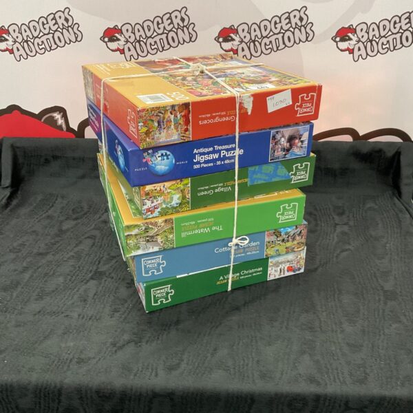 Vintage jigsaw puzzle bundle with colourful box art.