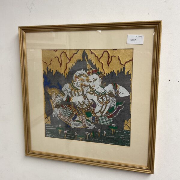 Vibrant Indian silk painting of a Hindu deity.